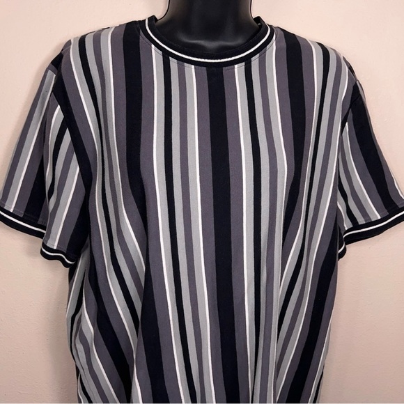 XL Grey Black White Striped Tee Womens Short Sleeve Cotton - Picture 10 of 14